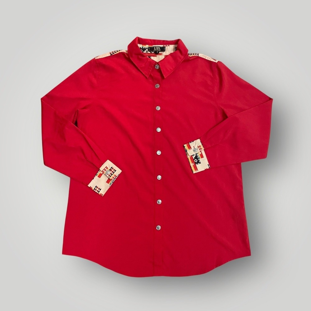Lucky &‎ Blessed Women's Southwest Print Button Down Shirt Medium Accents Red